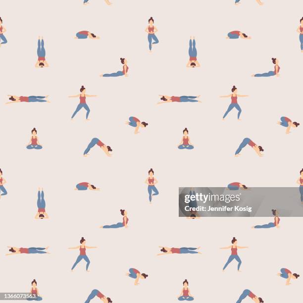 ilustrações, clipart, desenhos animados e ícones de padrão de pose de yoga ilustrado sem emenda - yoga instructor