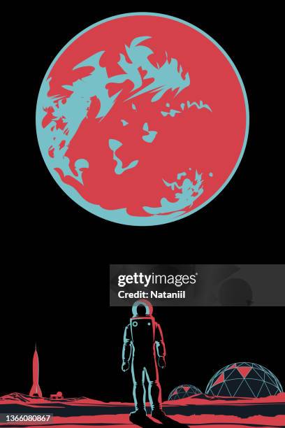 space poster - mars landscape stock illustrations