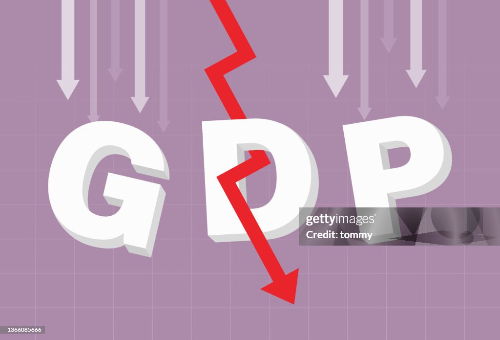 Símbolo do PIB e a seta vermelha estão caindo