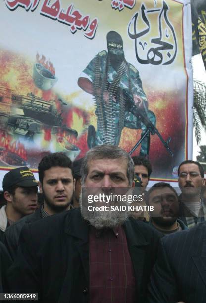 Senior Islamic Jihad leader Nafez Azam attends an anti-Israel rally organized by the radical group in the southern Gaza Strip city of Rafah, 10 March...