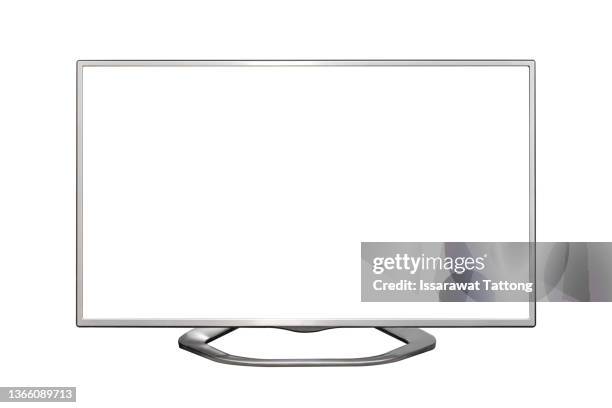 realistic tv screen. modern stylish lcd panel, led type. large computer monitor display mockup. blank television template. - pantalla plasma fotografías e imágenes de stock