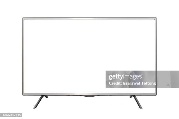 realistic tv screen. modern stylish lcd panel, led type. large computer monitor display mockup. blank television template. - televisão de alta definição imagens e fotografias de stock