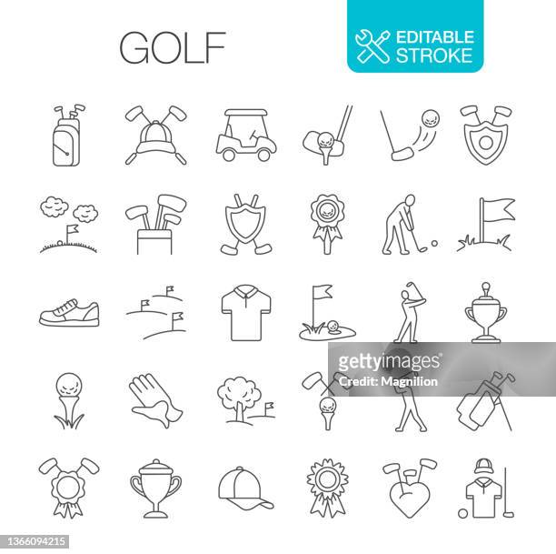 golf icon set bearbeitbarer schlag - finger kreuzen stock-grafiken, -clipart, -cartoons und -symbole