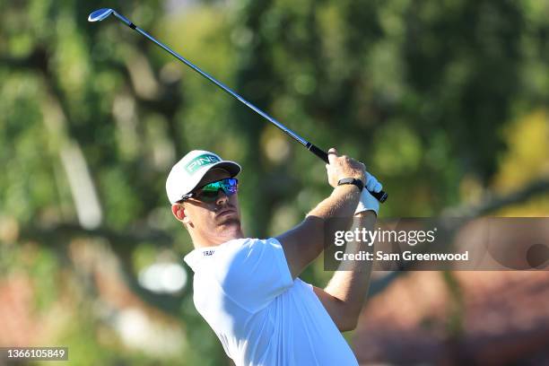 James Hart du Preez hits his second shot on the fourth hole during the second round of The American Express at La Quinta Country Club on January 21,...
