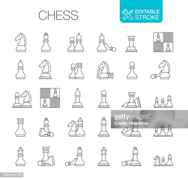 chess icons set editable stroke - king stock illustrations