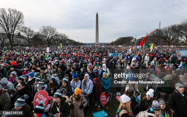 Anti-abortion activists attend the 49th annual March for Life rally on the National Mall on January 21, 2022 in Washington, DC. The rally draws...