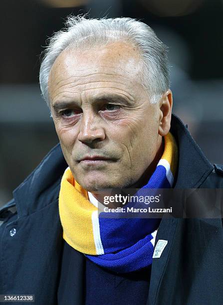 Parma FC manager Franco Colomba looks on before the Serie A match between FC Internazionale Milano and Parma FC at Stadio Giuseppe Meazza on January...