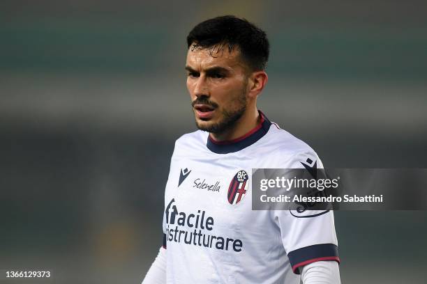 Nicola Sansone of Bologna FC looks on during the Serie A match between Hellas and Bologna FC at Stadio Marcantonio Bentegodi on January 21, 2022 in...