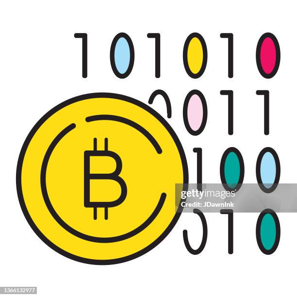 bitcoin and cryptocurrency coding concepts icon investment - editable stroke - binary code white background stock illustrations