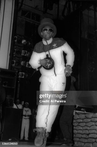 Flavor Flav and Rap group Public Enemy performs at The Apollo Theater on July 5, 1992 in New York City.