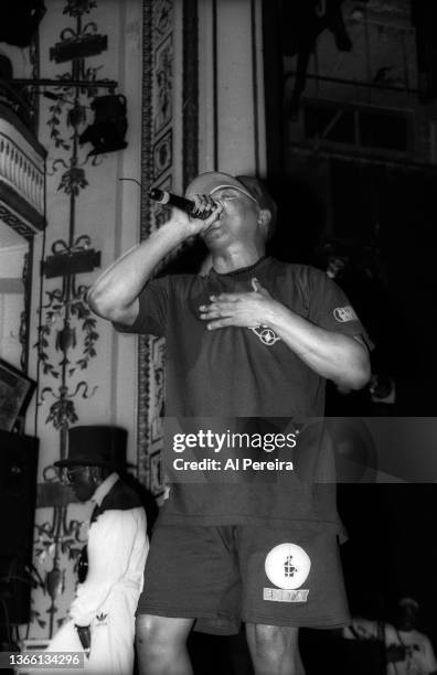 Chuck D , Flavor Flav and Rap group Public Enemy performs at The Apollo Theater on July 5, 1992 in New York City.