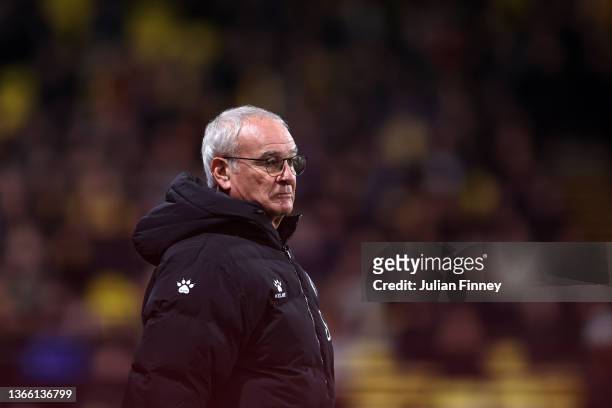Claudio Ranieri, Manager of Watford looks on during the Premier League match between Watford and Norwich City at Vicarage Road on January 21, 2022 in...