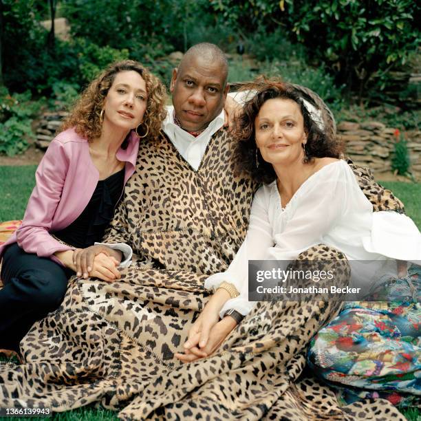 Fashion editor and stylist Andre Leon Talley, actress Marison Bernson and fashion designer Diane von Furstenberg are photographed at Canyon Park on...