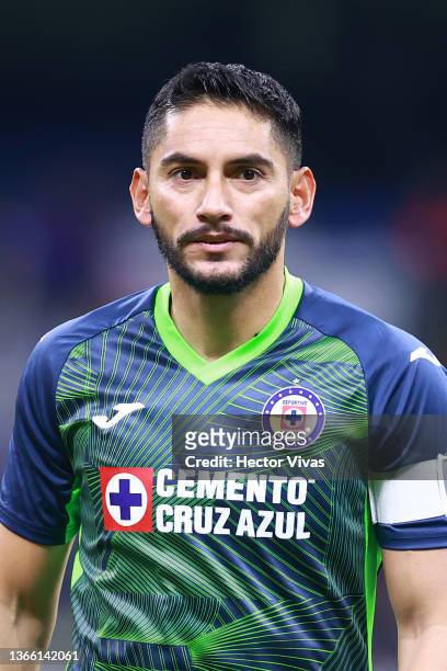 Jesus Corona of Cruz Azul poses during the 2nd round match between Cruz Azul and FC Juarez as part of the Torneo Grita Mexico C22 at Azteca Stadium...