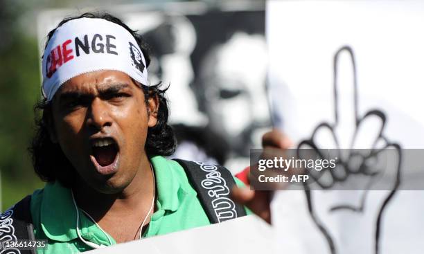 Sri Lanka's Marxist Peoples Party supporter shout slogans during a demonstration demanding governemental actions to find hundreds of people who have...