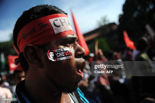 Sri Lanka's Marxist People Party supporter shouts slogans during a demonstration demanding governemental actions to find hundreds of people who have...
