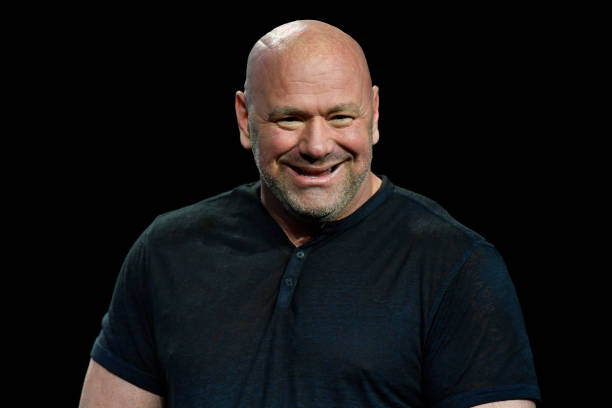 President Dana White is seen on stage during the UFC 270 ceremonial weigh-in at the Anaheim Convention Center on January 21, 2022 in Anaheim,...