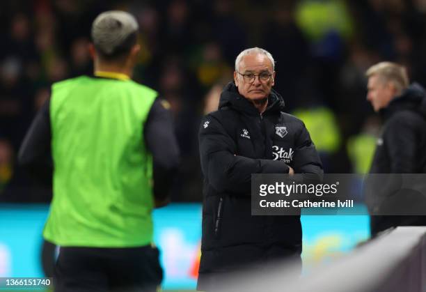 Claudio Ranieri manager of Watford during the Premier League match between Watford and Norwich City at Vicarage Road on January 21, 2022 in Watford,...