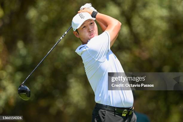 Danny Lee of Iron Heads GC plays his tee shot on the 7th hole during day one of LIV Golf - AndalucÌa at Real Club Valderrama on June 30, 2023 in...