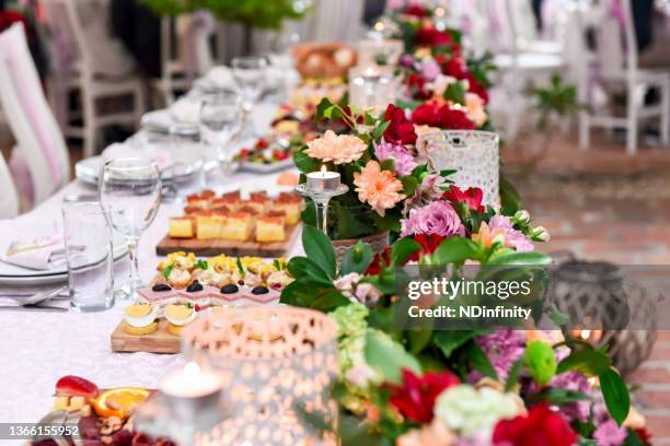 wedding decoration in nature style stock photo - wedding food stock pictures, royalty-free photos & images