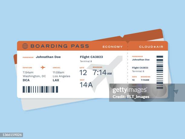 ilustraciones, imágenes clip art, dibujos animados e iconos de stock de tarjeta de embarque de vuelo de aerolínea comercial - ticket