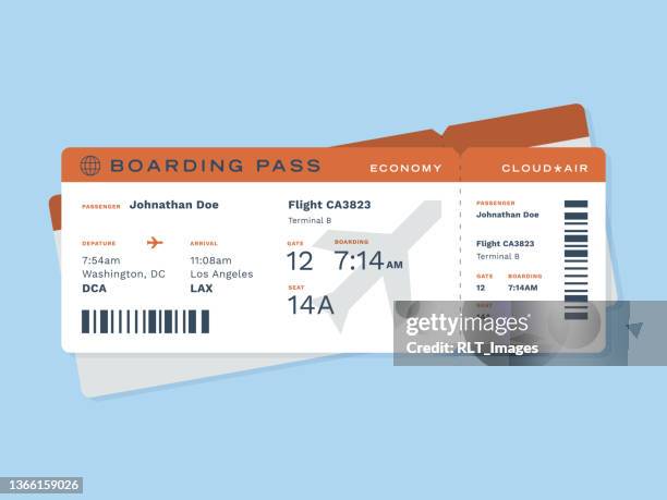 commercial airline flight boarding pass - aeroplane ticket stock illustrations
