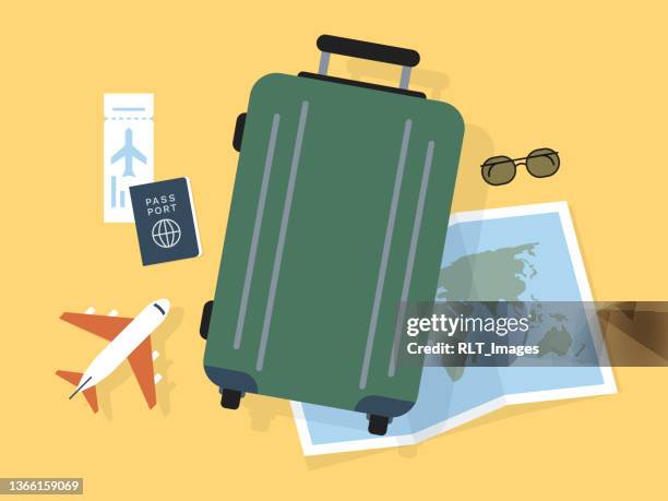 illustrations, cliparts, dessins animés et icônes de illustration de voyage autour du monde avec bagages - billet avion