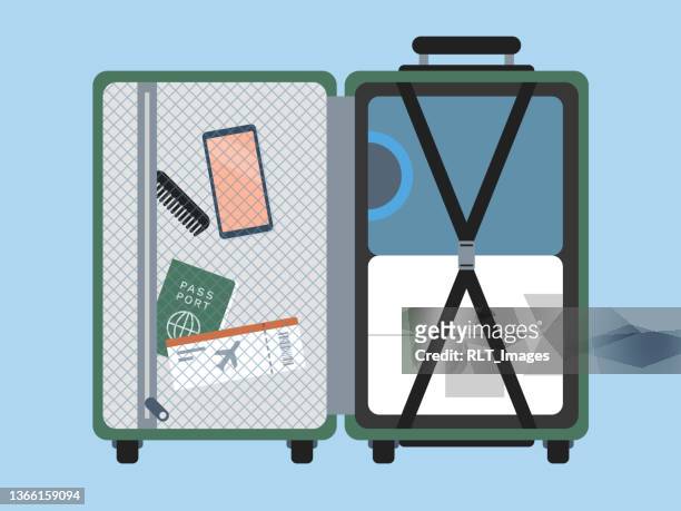 top view of neatly packed luggage - open suitcase stock illustrations