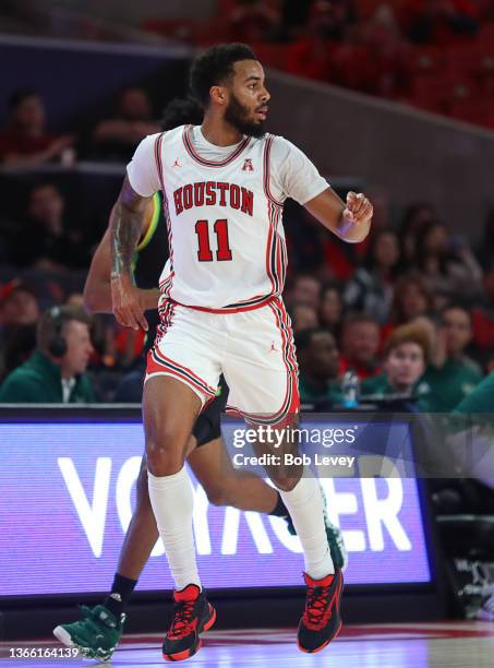 Kyler Edwards of the Houston Cougars against the South Florida Bulls at Fertitta Center on January 18, 2022 in Houston, Texas.