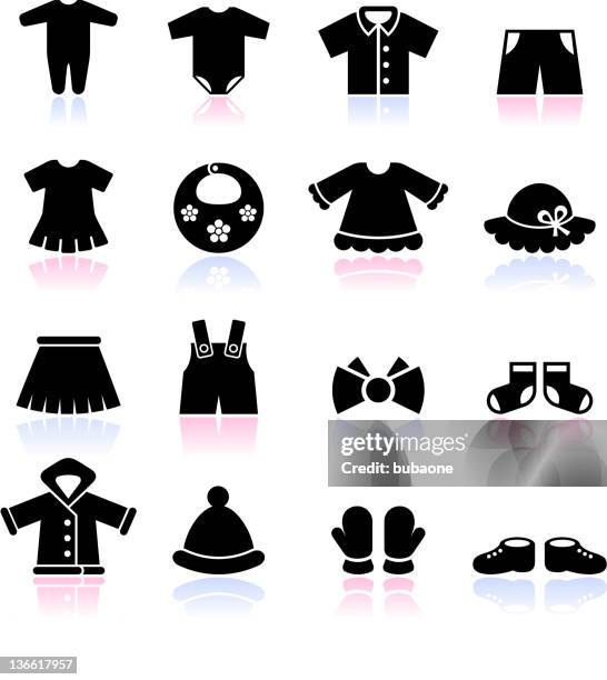 baby clothes black and white royalty free vector icon set - sleeveless dress stock illustrations