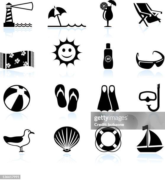 summer beach fun black and white vector icon set - beach ball 幅插畫檔、美工圖案�、卡通及圖標