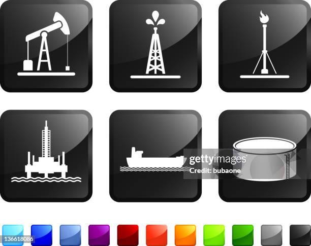 stockillustraties, clipart, cartoons en iconen met oil industry resources royalty free vector icon set stickers - oil tanker