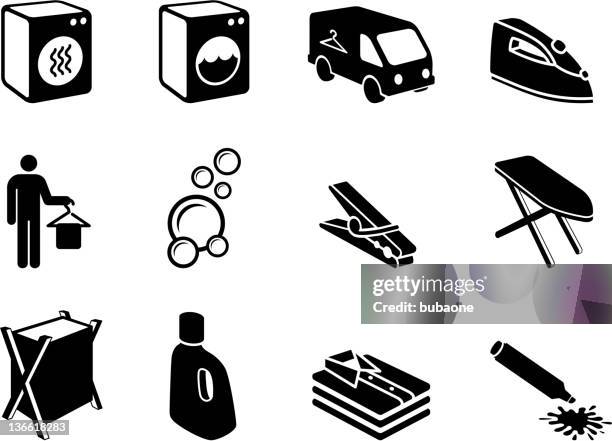 laundry & dry cleaning black and white vector icon set - soap sud stock illustrations