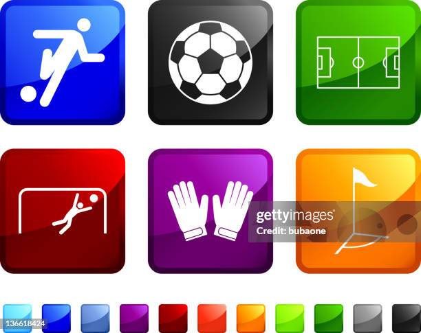 ilustrações de stock, clip art, desenhos animados e ícones de jogo de futebol royalty free vector ícone conjunto autocolantes - luva de guarda redes