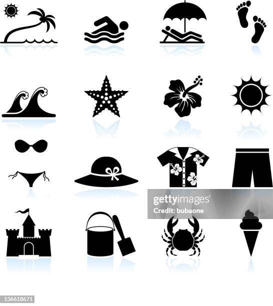 ilustraciones, imágenes clip art, dibujos animados e iconos de stock de playa de verano negro y blanco vector icono conjunto de - cubo y pala