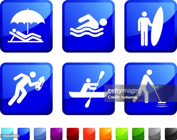 stockillustraties, clipart, cartoons en iconen met beach activities royalty free vector icon set stickers - surf life saving