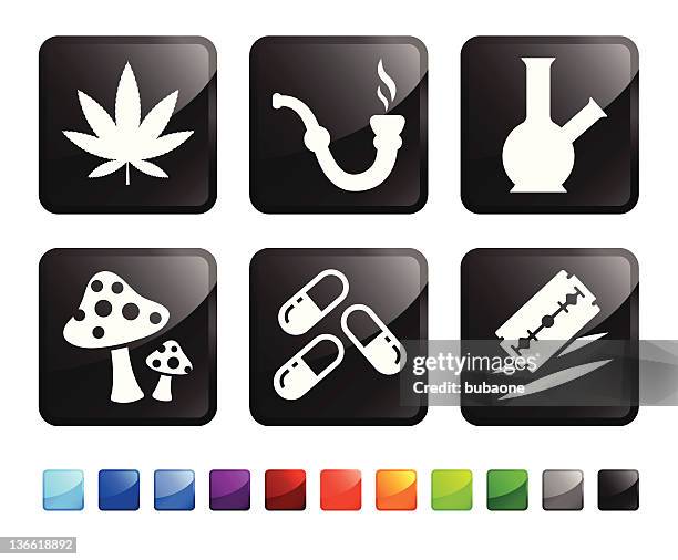 ilustraciones, imágenes clip art, dibujos animados e iconos de stock de entre los medicamentos sin royalties de vector icon set pegatinas - crack pipe