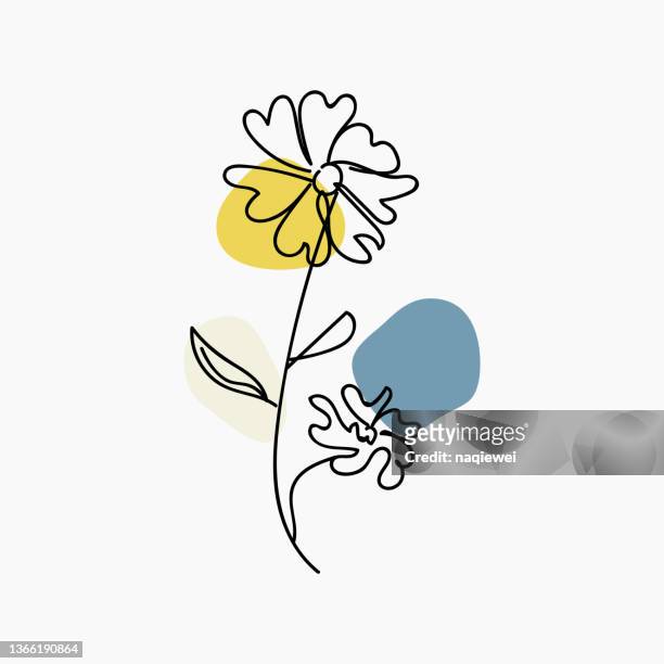 hand drawn vector abstract minimal floral icon line art flower handmade design - peony 幅插畫檔、美工圖案、卡通及圖標