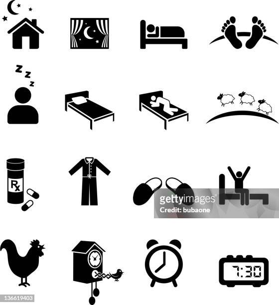 ilustrações, clipart, desenhos animados e ícones de noite de sono preto e branco royalty free vector conjunto de ícones - yawning
