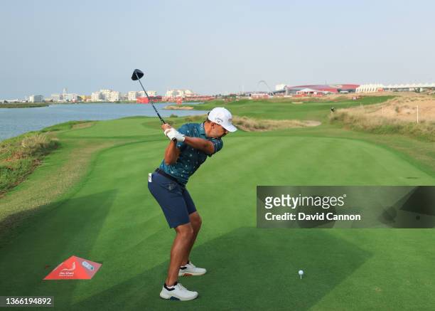 Part of swing sequence; Erik Van Rooyen of South Africa hits a driver off the 16th tee during the pro-am prior to the Abu Dhabi HSBC Championship at...