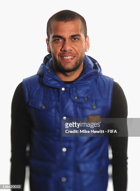 Dani Alves of Barcelona poses for a portrait prior to the FIFA Ballon d'Or Gala 2011 at the Kongresshaus on January 9, 2012 in Zurich, Switzerland.