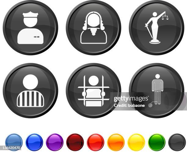 justizsystem am arbeitsplatz lizenzfreie vektor icon-set - waage justitia freisteller stock-grafiken, -clipart, -cartoons und -symbole