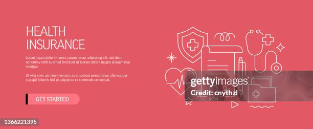 stockillustraties, clipart, cartoons en iconen met health insurance related web banner line style. modern design vector illustration for web banner, website header etc. stock illustration - medical insurance