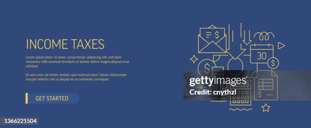 bildbanksillustrationer, clip art samt tecknat material och ikoner med income taxes related web banner line style. modern design vector illustration for web banner, website header etc. stock illustration - skatt