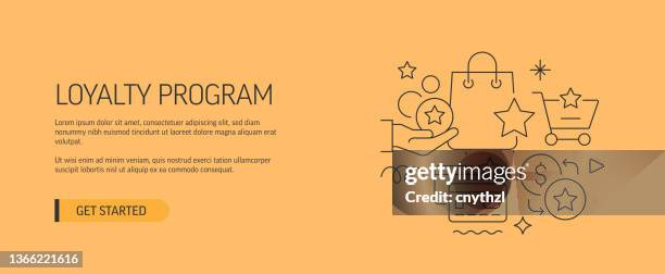 loyalty program related web banner line style. modern design vector illustration for web banner, website header etc. stock illustration - loyalty program stock illustrations