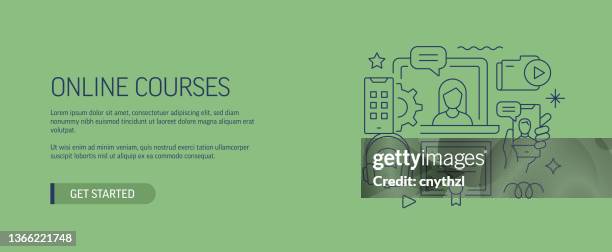 online courses related web banner line style. modern design vector illustration for web banner, website header etc. stock illustration - work from home learning stock illustrations