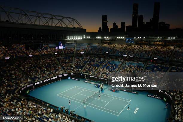 General view inside Rod Laver Arena as Alex de Minaur of Australia plays in his third round singles match against Pablo Andujar of Spain during day...