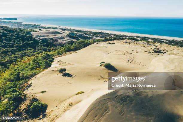 aerial view of sand dunes near the sea. - wild coast stock-fotos und bilder