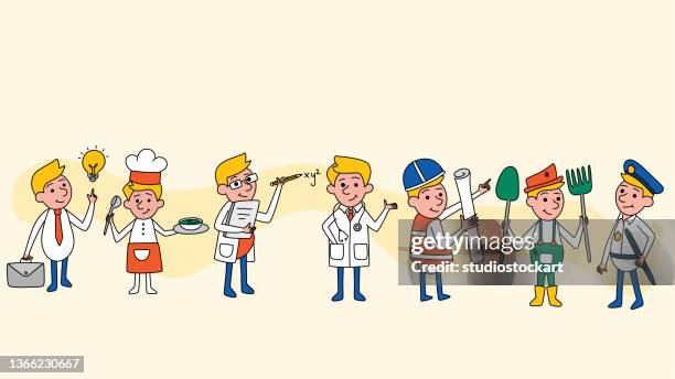 different professions people characters - construction crew stock illustrations