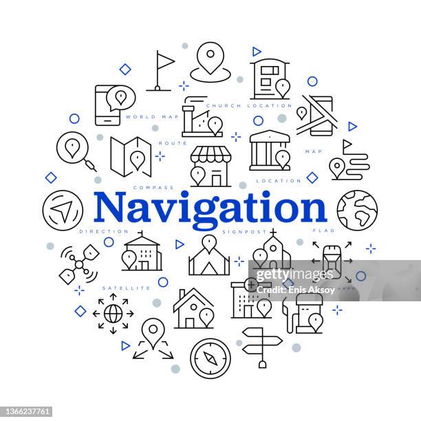 navigation concept. vector design with icons and keywords. - mall map stock illustrations